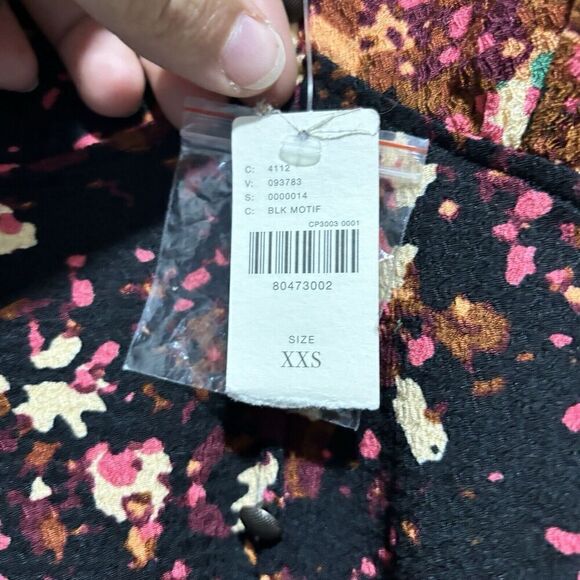 NWT Anthropologie Balloon-Sleeve Blouse Open Back Tie Belt Top Multicolor XXS - Picture 12 of 14